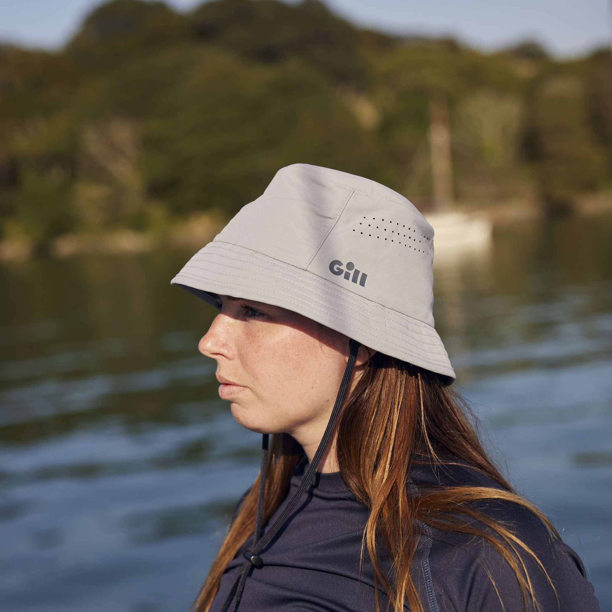 Bucket Hat With Chin Strap - Grey