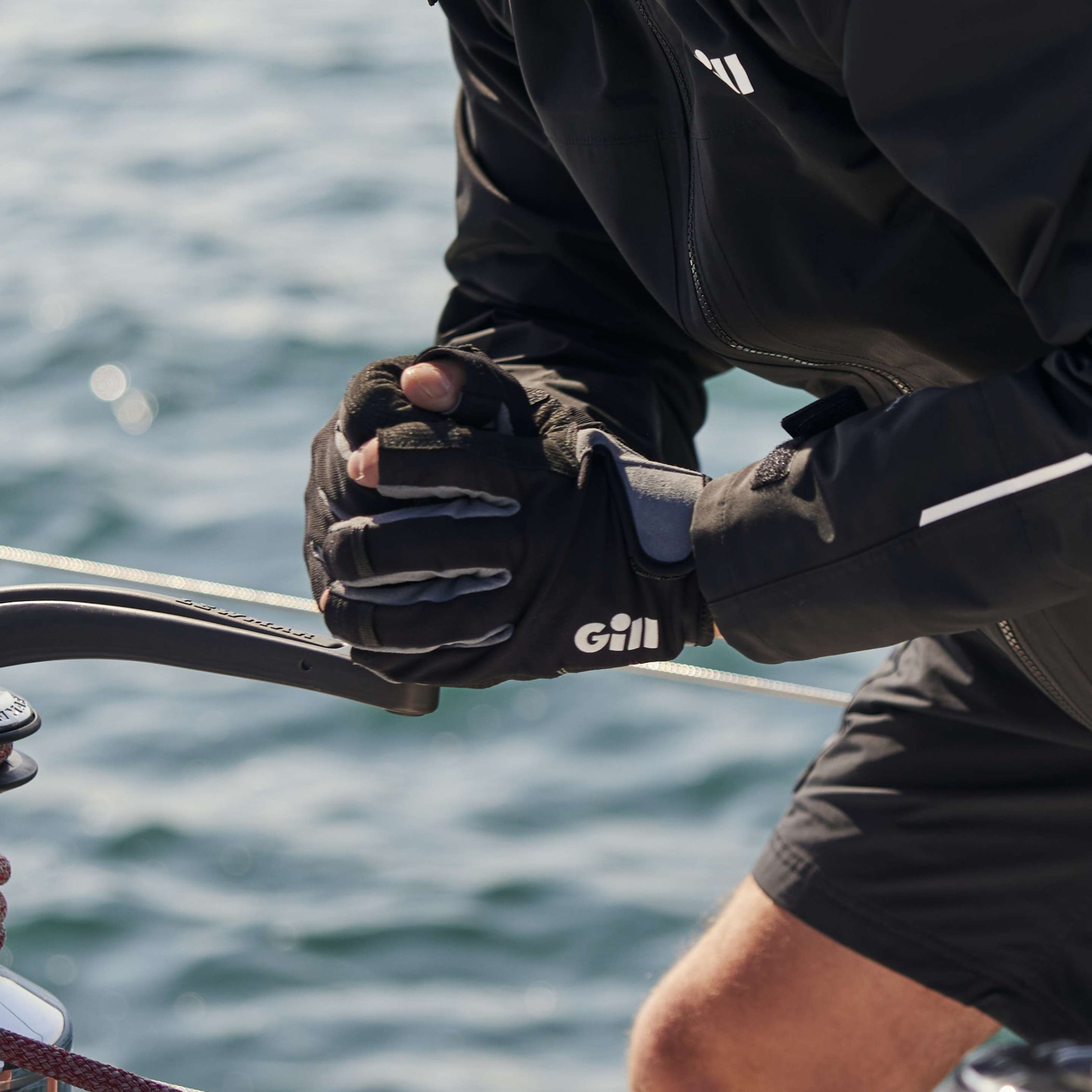 Deckhand Short-Finger Sailing Gloves - Black