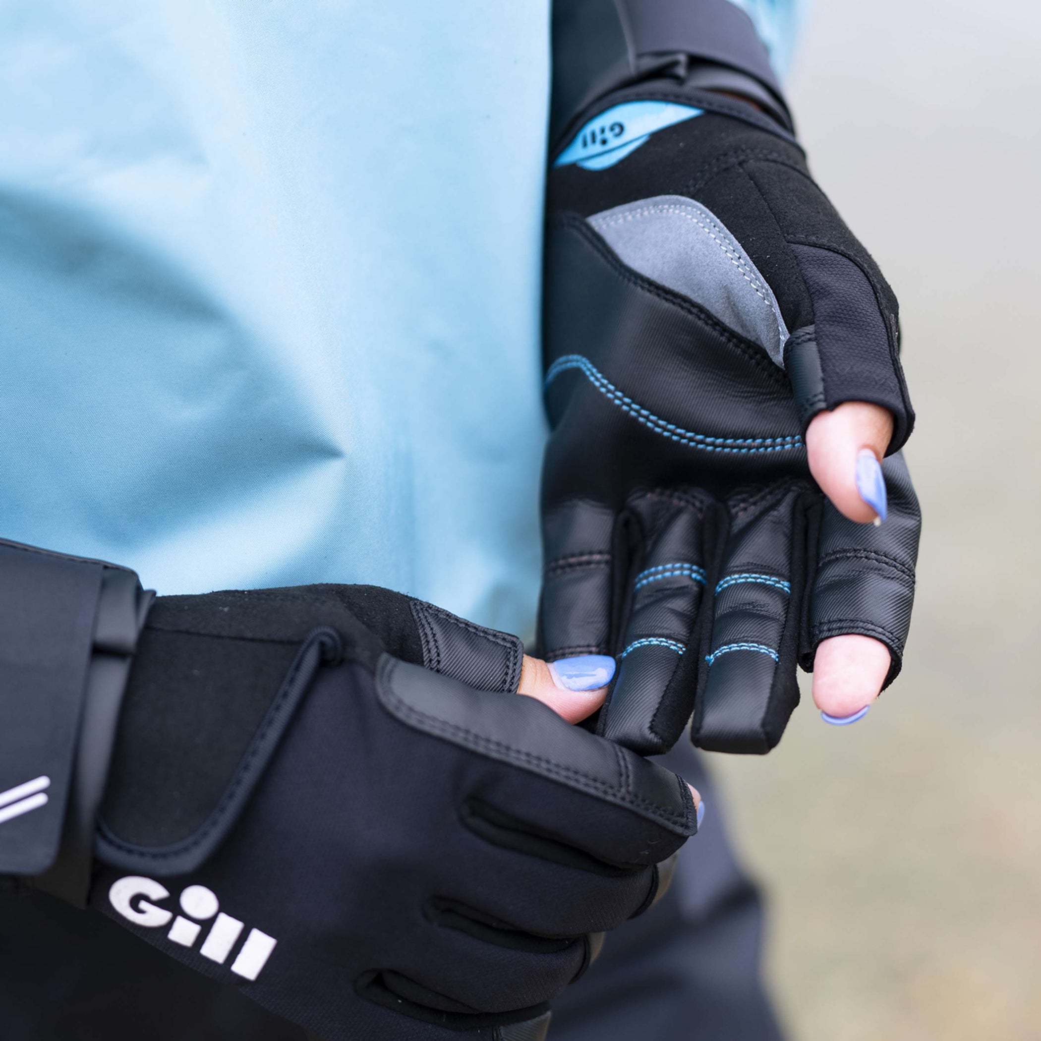 Championship Long-Finger Sailing Gloves - Black & Bluejay